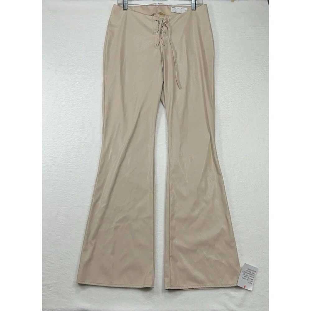 Y2K ASOS Leather Lace Up Pants Cream Flare Pants Size 10 NWT